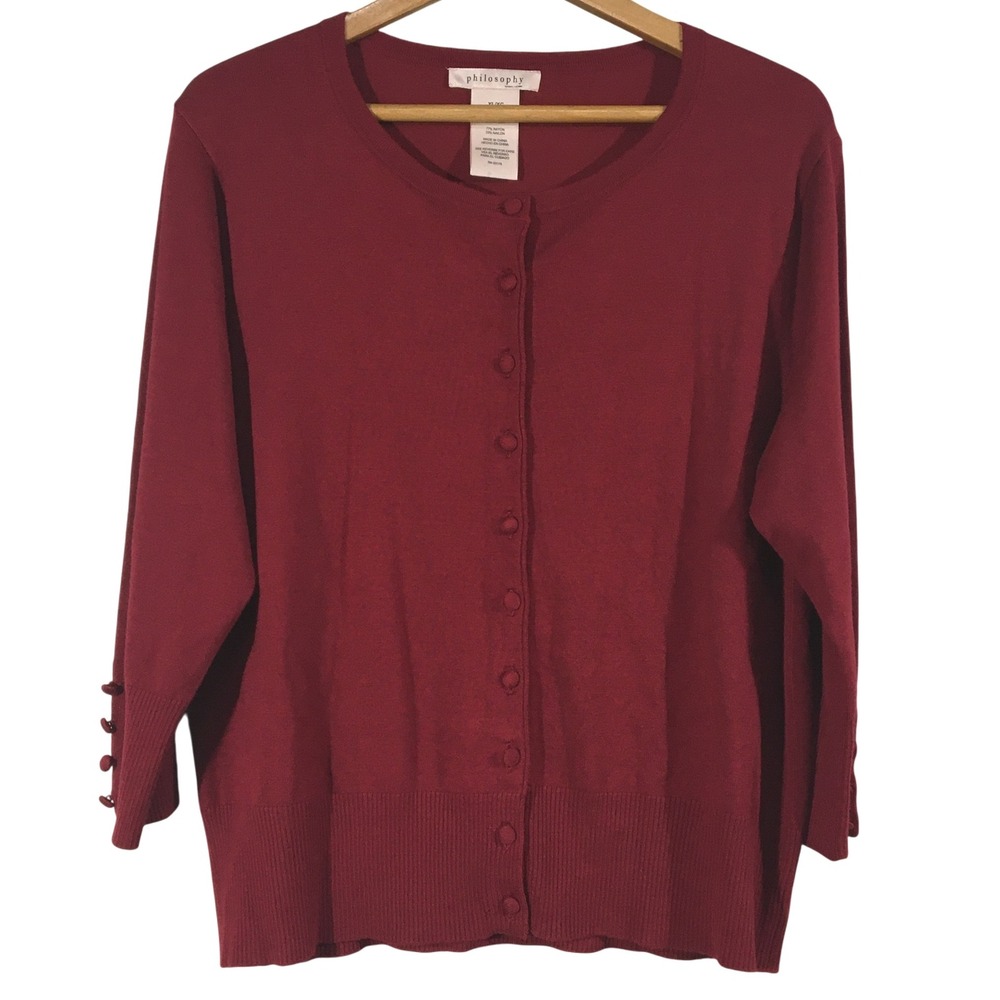Philosophy Republic Clothing Burgundy Button Front Cardigan‎ Sweater XL